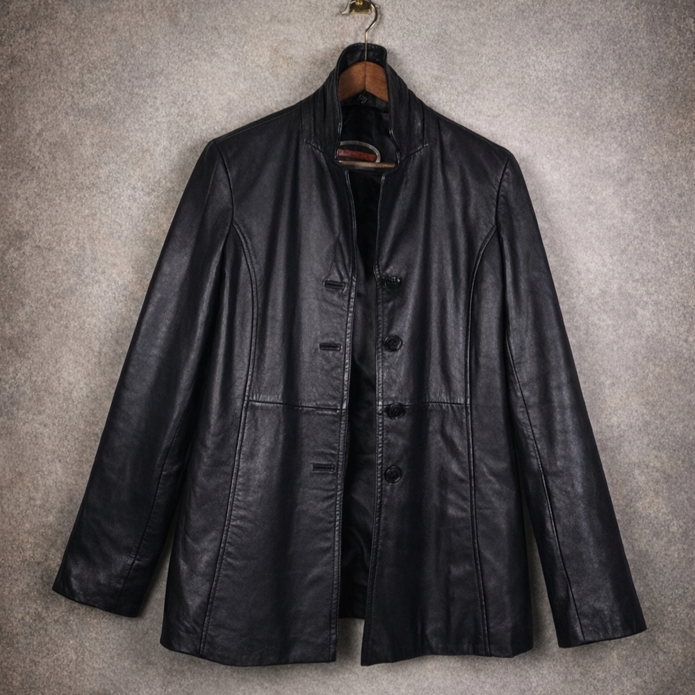 Davoucci Genuine Leather Jacket Women’s Size M Classic Black Soft Real Leather